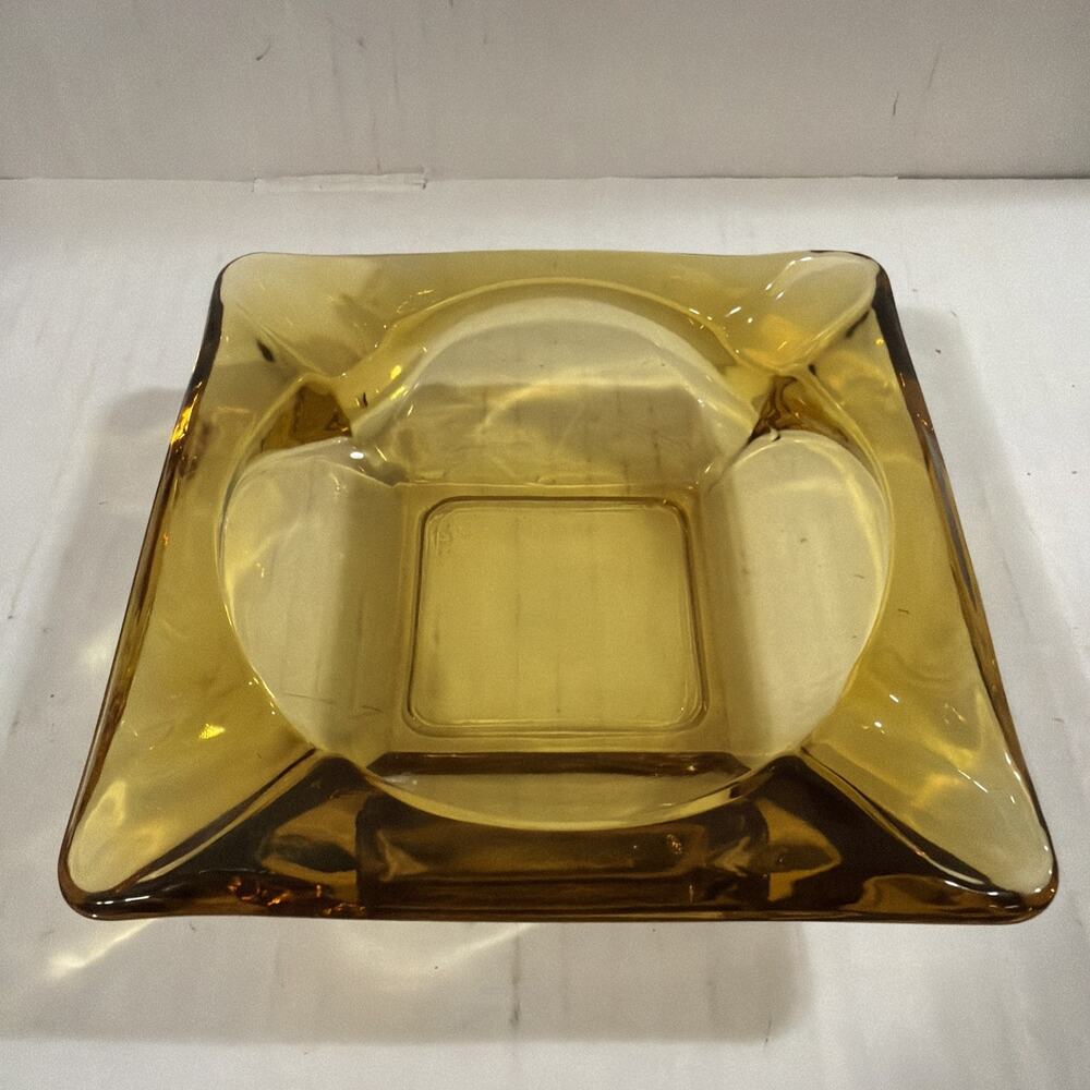 Vintage Amber Glass Square Ashtray MCM Ash Tray